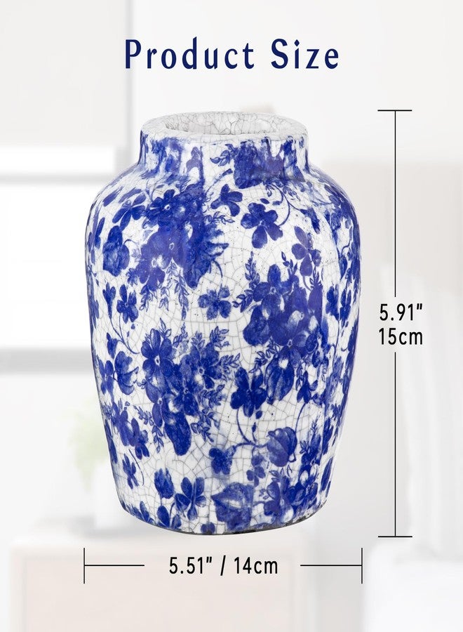 GnFlus Blue and White Vase, 5.9 inch Flower Vases Decorative Vases for Home Decor, Ceramic Vase for Flowers Coffee Table Centerpieces Shelf Living Room Bedroom Dining Farmhouse Office Blue Vintage Vase - Image 4